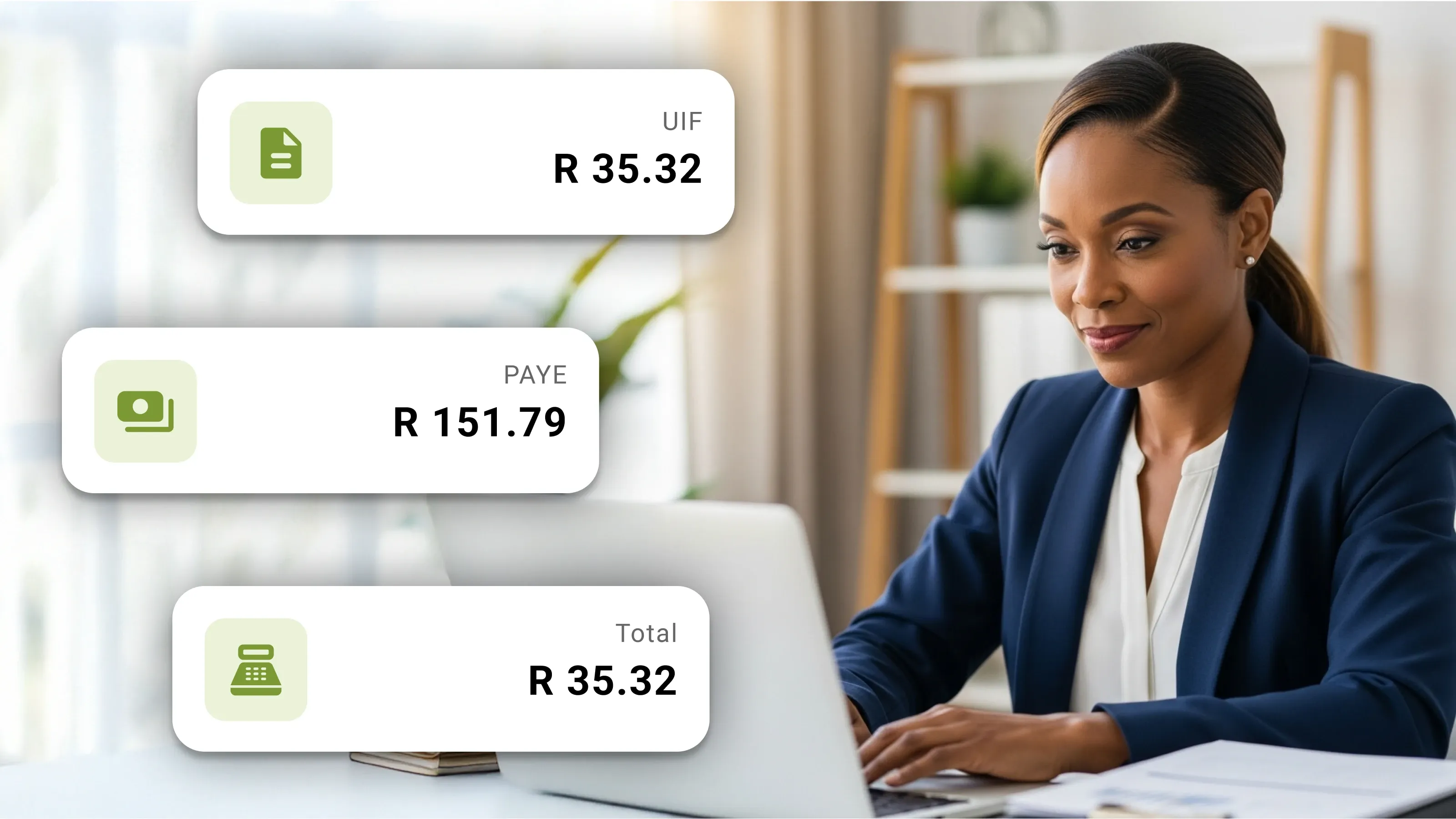 Manager reviewing statutory payroll deductions on laptop